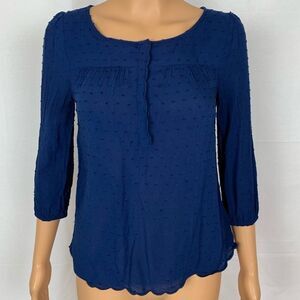 Maeve Anthropologie Swiss Dot Scallop Blouse Navy